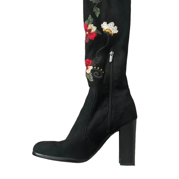 Sam Edelman Vena Floral Embroidered Stretch Suede Knee High Boots