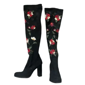 Sam Edelman Vena Floral Embroidered Stretch Suede Knee High Boots
