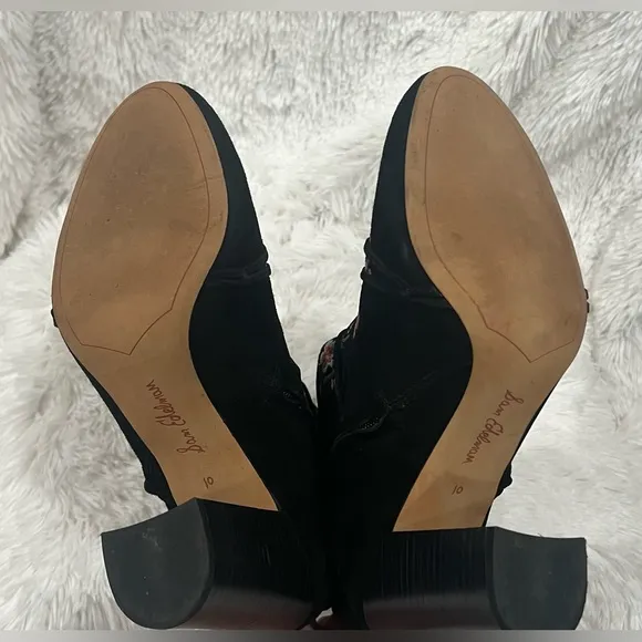 Sam Edelman Winnie Floral Embroidered Suede Black Boots Women’s Size 10