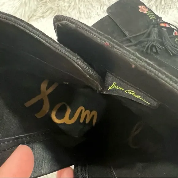 Sam Edelman Winnie Floral Embroidered Suede Black Boots Women’s Size 10