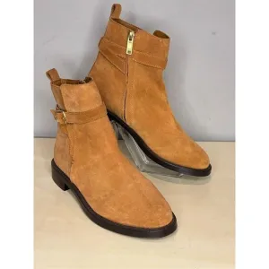 Sam Edelman Women's Nolynn Buckle Zipper Ankle Boots in Saddle Suede Sz 8.5M
