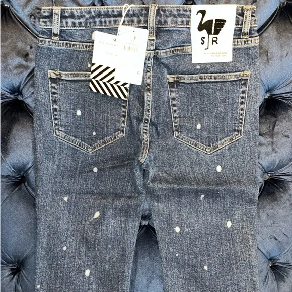 Sandrine Rose xFree People Blue w/white Polka Dots Medium Skinny Jeans Sz29