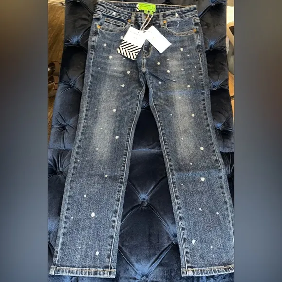 Sandrine Rose xFree People Blue w/white Polka Dots Medium Skinny Jeans Sz29