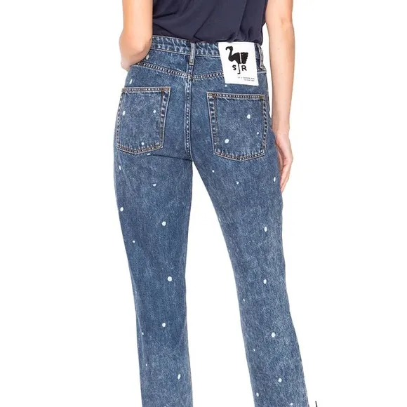 Sandrine Rose xFree People Blue w/white Polka Dots Medium Skinny Jeans Sz29