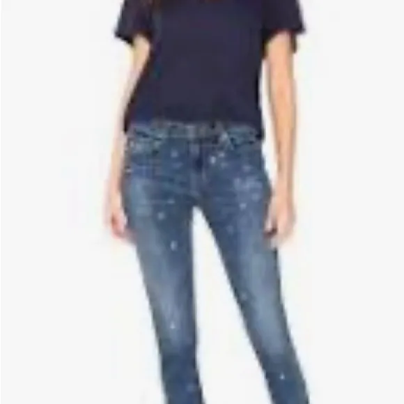 Sandrine Rose xFree People Blue w/white Polka Dots Medium Skinny Jeans Sz29
