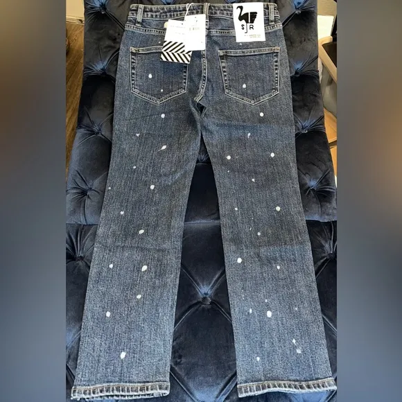 Sandrine Rose xFree People Blue w/white Polka Dots Medium Skinny Jeans Sz29