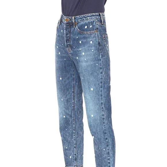 Sandrine Rose xFree People Blue w/white Polka Dots Medium Skinny Jeans Sz29