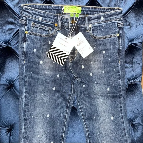 Sandrine Rose xFree People Blue w/white Polka Dots Medium Skinny Jeans Sz29
