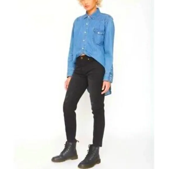 Sandrine Rose xFree People Size 27 Rock Black Distressed Skinny Jeans