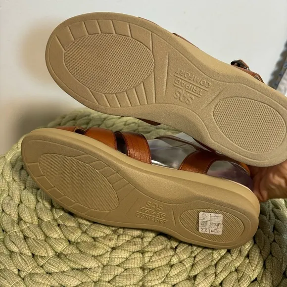 SAS Aztex Brown Leather Huarache Ankle Strap Flat Comfort Sandals WIDE