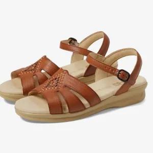 SAS Aztex Brown Leather Huarache Ankle Strap Flat Comfort Sandals WIDE