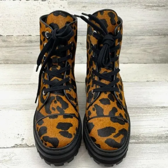 Schutz combat maylova suede leopard boots sz 8