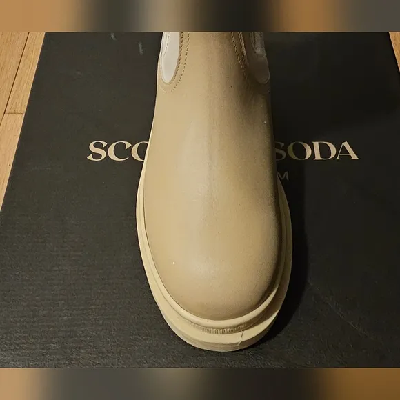 Scotch &amp; Soda Aubri Light Sand Chunky Leather Boots EU 38 / US 7.5 New in Box