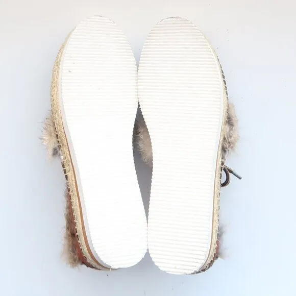 See by Chloe Glyn Brown Suede Leather Rabbit Fur Lace-up Espadrille Shoes Boots