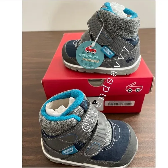 See Kai Run Atlas II Waterproof Insulated Snow Boots Shoes Boys Navy Gray NWT