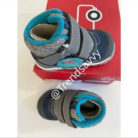 See Kai Run Atlas II Waterproof Insulated Snow Boots Shoes Boys Navy Gray NWT