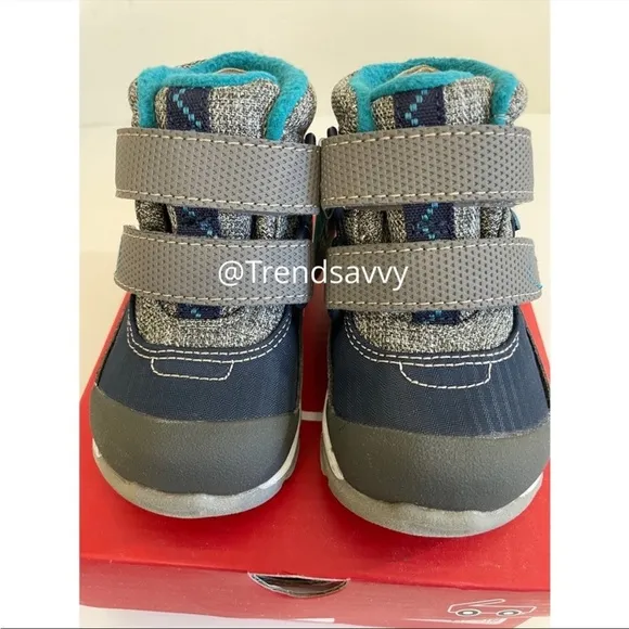 See Kai Run Atlas II Waterproof Insulated Snow Boots Shoes Boys Navy Gray NWT