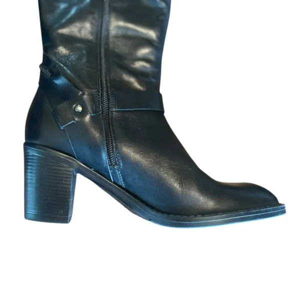 SESTO MEUCCI Tall Black Leather Boots with Heels Size 7.5 Excellent Condition