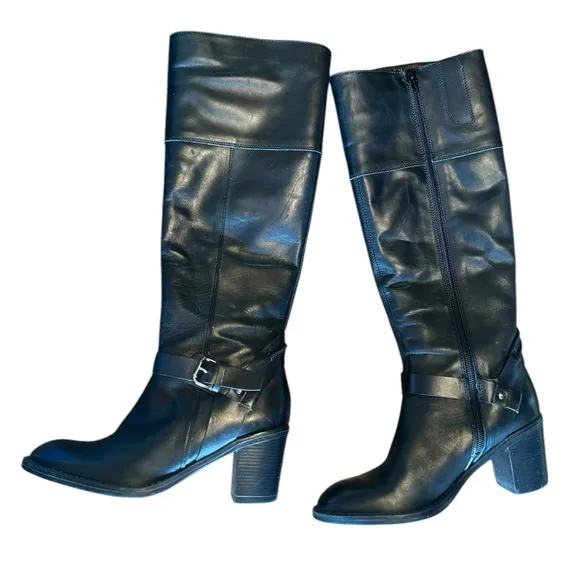 SESTO MEUCCI Tall Black Leather Boots with Heels Size 7.5 Excellent Condition