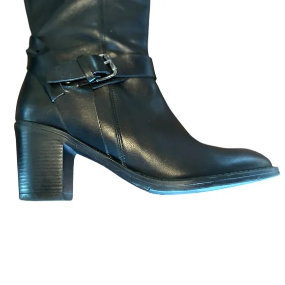 SESTO MEUCCI Tall Black Leather Boots with Heels Size 7.5 Excellent Condition