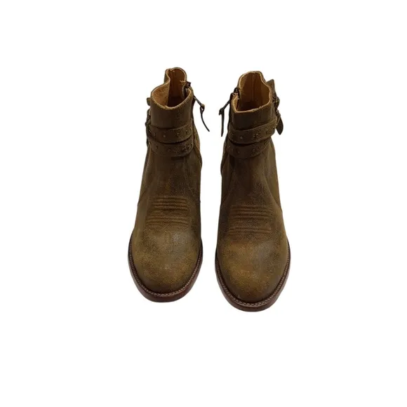 SHYANNE COLLINS TAN GRAIN LEATHER CHUNKY HEEL MEDIUM TOE COUNTRY WESTERN BOOTS