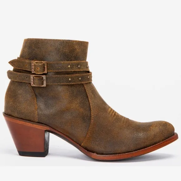 SHYANNE COLLINS TAN GRAIN LEATHER CHUNKY HEEL MEDIUM TOE COUNTRY WESTERN BOOTS