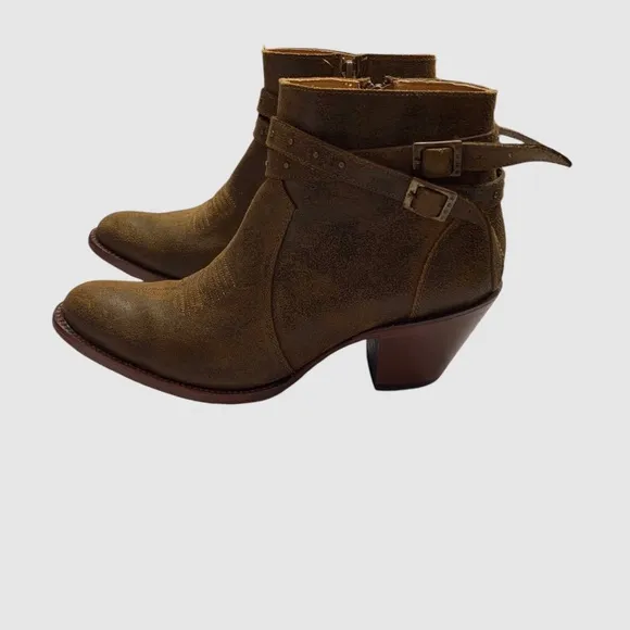 SHYANNE COLLINS TAN GRAIN LEATHER CHUNKY HEEL MEDIUM TOE COUNTRY WESTERN BOOTS