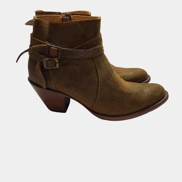 SHYANNE COLLINS TAN GRAIN LEATHER CHUNKY HEEL MEDIUM TOE COUNTRY WESTERN BOOTS