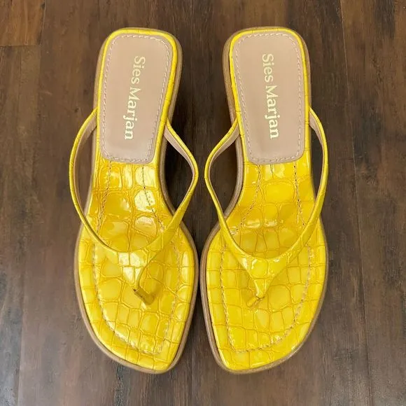 SIES MARJAN Alix Crocodile Thong Heeled Sandals Yellow Leather