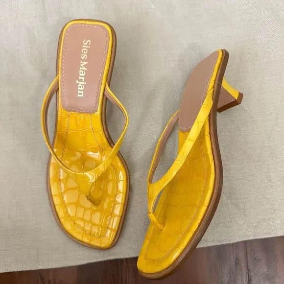 SIES MARJAN Alix Crocodile Thong Heeled Sandals Yellow Leather