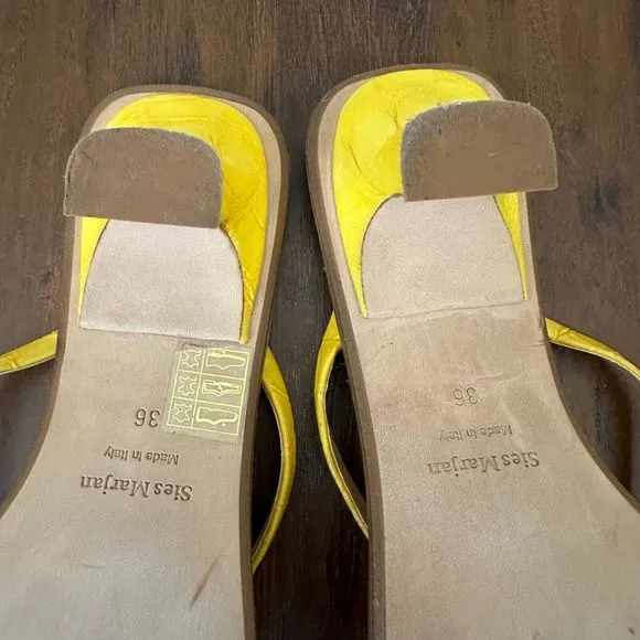 SIES MARJAN Alix Crocodile Thong Heeled Sandals Yellow Leather
