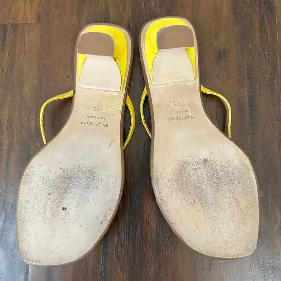 SIES MARJAN Alix Crocodile Thong Heeled Sandals Yellow Leather