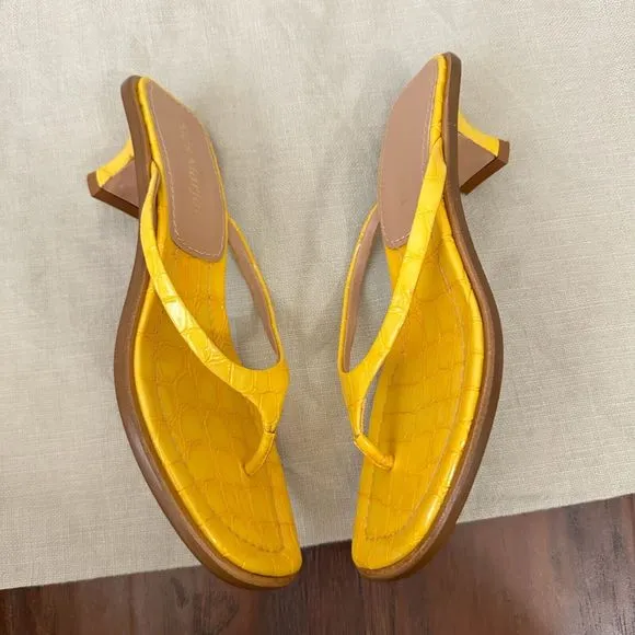 SIES MARJAN Alix Crocodile Thong Heeled Sandals Yellow Leather