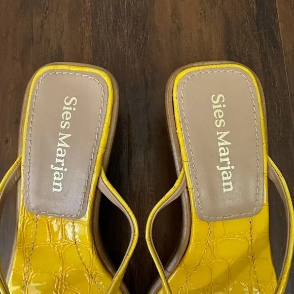 SIES MARJAN Alix Crocodile Thong Heeled Sandals Yellow Leather