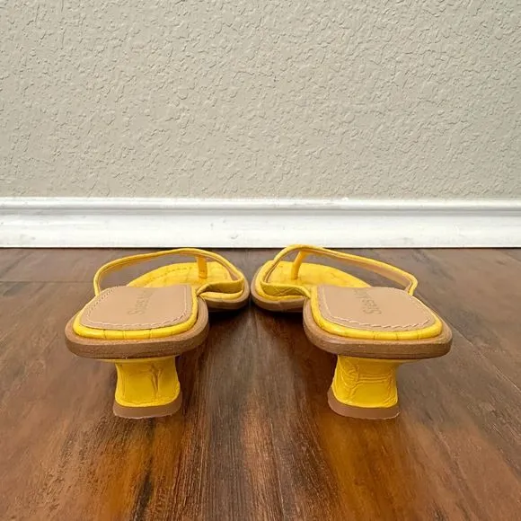 SIES MARJAN Alix Crocodile Thong Heeled Sandals Yellow Leather