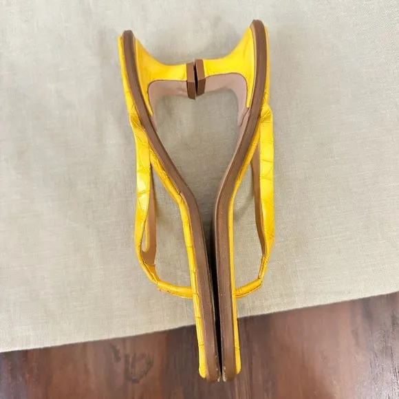 SIES MARJAN Alix Crocodile Thong Heeled Sandals Yellow Leather