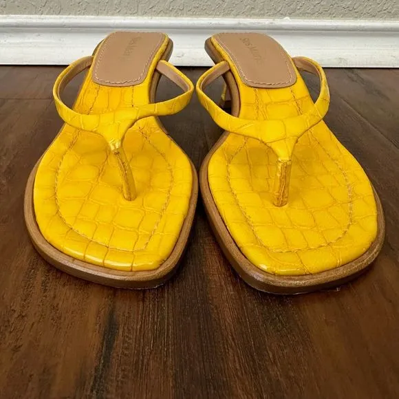 SIES MARJAN Alix Crocodile Thong Heeled Sandals Yellow Leather