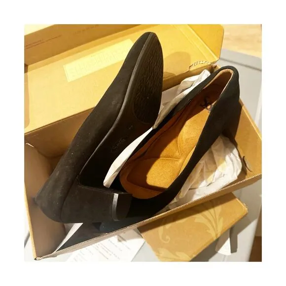 Sofft Lana Suede Block Heels Shoes Closed Toe Leather Black Size 11M NWB