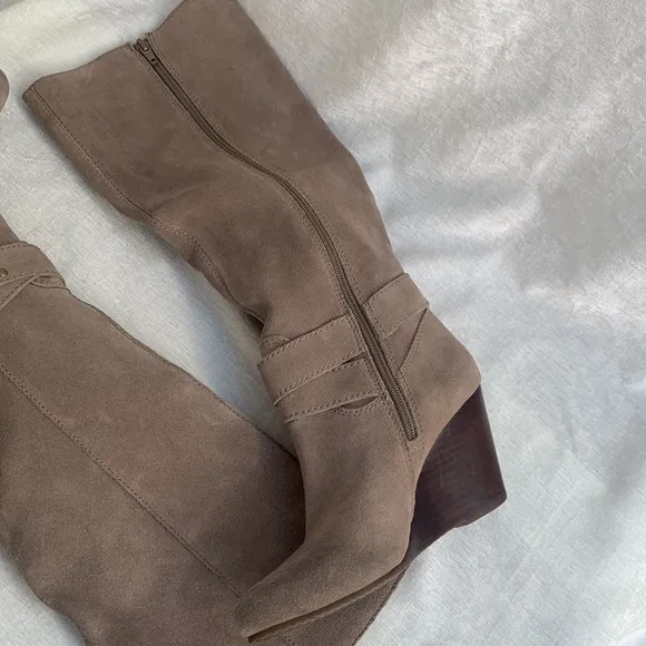 Sole Society Valentina Taupe Wedge Suede Boots