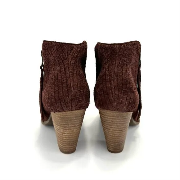 SOLE SOCIETY “ZADA” RED WINE SUEDE STOCK BLOCK HEEL WOVEN ANKLE BOOTS/BOOTIES