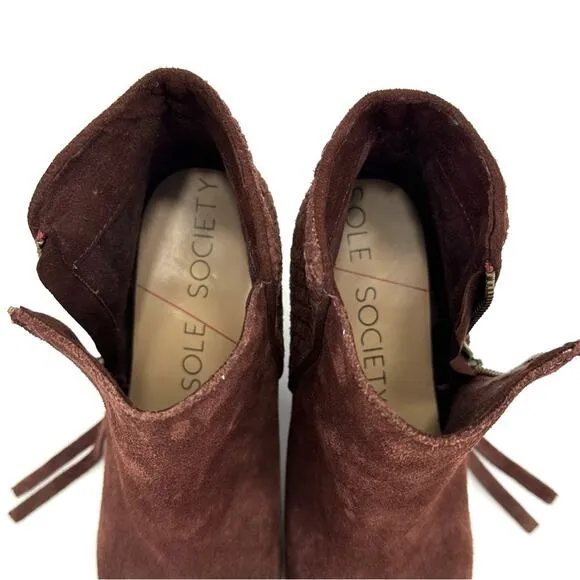 SOLE SOCIETY “ZADA” RED WINE SUEDE STOCK BLOCK HEEL WOVEN ANKLE BOOTS/BOOTIES