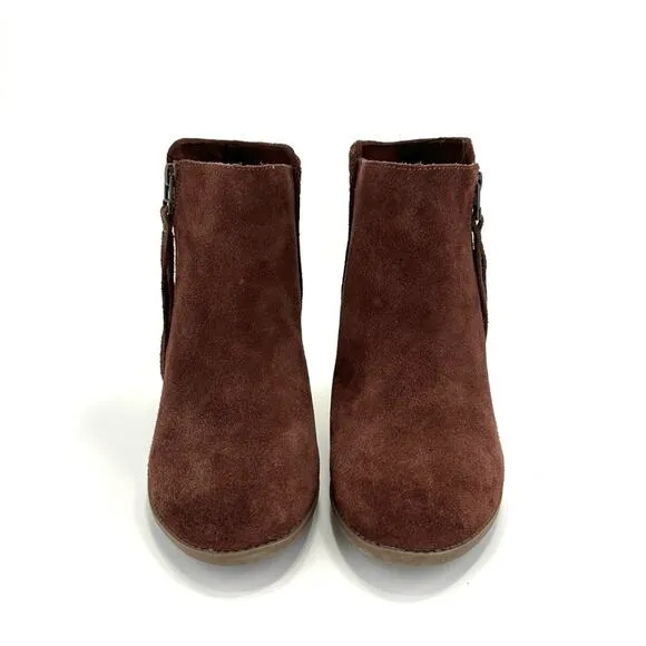 SOLE SOCIETY “ZADA” RED WINE SUEDE STOCK BLOCK HEEL WOVEN ANKLE BOOTS/BOOTIES
