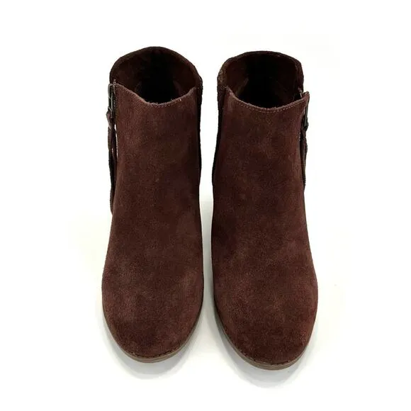 SOLE SOCIETY “ZADA” RED WINE SUEDE STOCK BLOCK HEEL WOVEN ANKLE BOOTS/BOOTIES