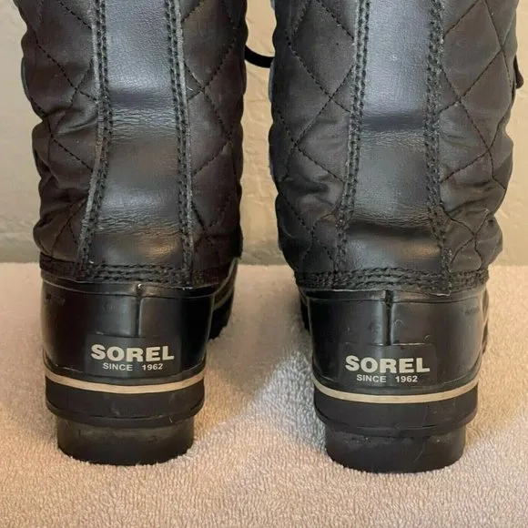 Sorel Boots 6 Tofino Black Gray Fur Lace Up Insulated Winter Snow Cold