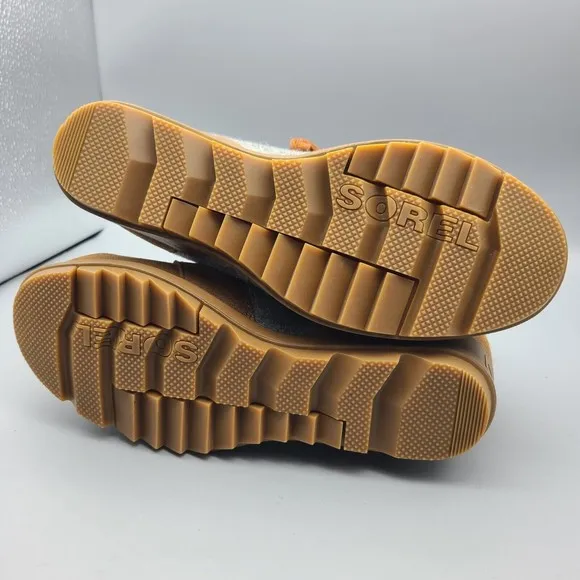 Sorel Evie ankle Boots tan Gray Suede Felt inner wedge lace up Sz 8 EU 39 new