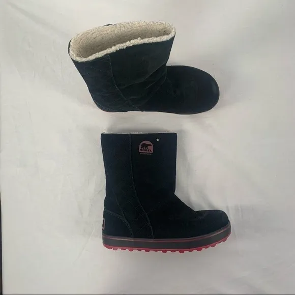Sorel Glacy Suede Pull On Winter Snow Boots in Black Size 8