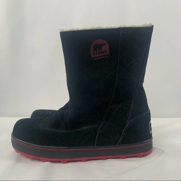Sorel Glacy Suede Pull On Winter Snow Boots in Black Size 8