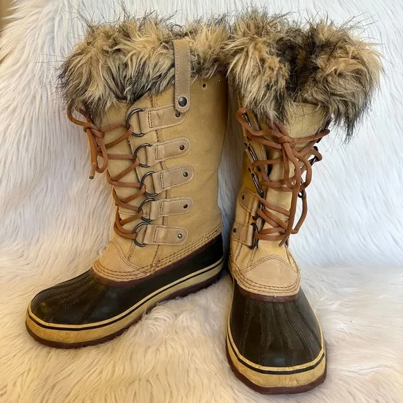 SOREL Joan of Arctic Leather Faux Fur Waterproof Knee High Winter Boots, NL1540