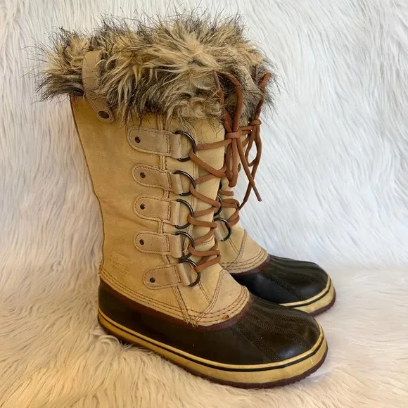 SOREL Joan of Arctic Leather Faux Fur Waterproof Knee High Winter Boots, NL1540