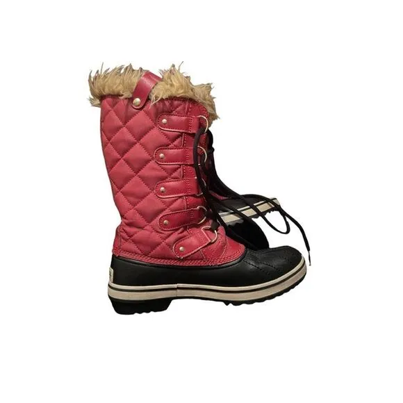 Sorel Joan of Arc Women Red Black Waterproof Faux Fur Snow Boots Winter Shoes 7